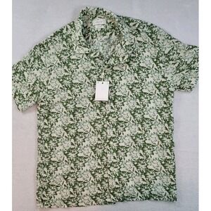 Porter And Ash Men's L Green Floral Linen Button Up Polo
